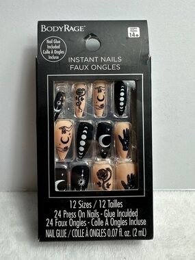 Hot Topic BodyRage BK Mystical Press on Nails Nude Black 24 pack | 12 sizes NEW